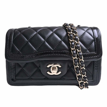 CHANEL Lambskin Patent Matelasse Coco Mark Chain Shoulder Bag AS4288 Black Women's