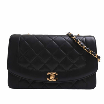 CHANEL Lambskin Diana Flap Matelasse Coco Mark Chain Shoulder Bag A01165 Black Women's