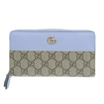 Gucci GG Marmont Supreme Zip Around Long Wallet Beige/Light Blue Leather PVC
