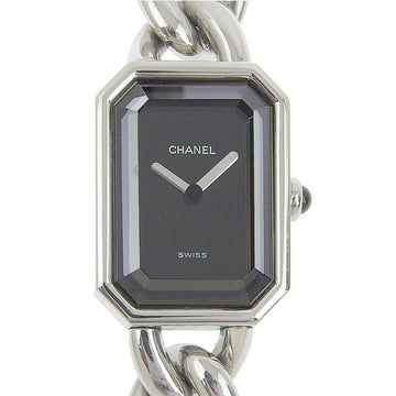 CHANEL Premiere M Watch H0452 Stainless Steel Silver Quartz Analog Display Ladies Black Dial