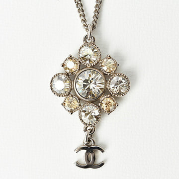 CHANEL necklace pendant  here mark CC rhinestone silver
