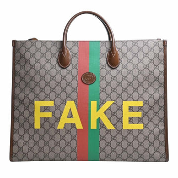 GUCCI GG Supreme FAKE NOT Tote Bag 630353 Beige/Brown Women's