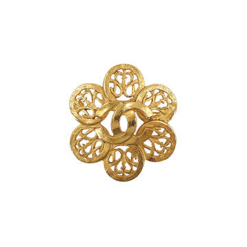 CHANEL Flower Coco Mark Brooch Gold 95A Accessory Vintage