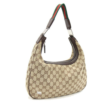 GUCCI One Shoulder Bag GG Sherry Line 145757 Beige Dark Crown Canvas Leather Handbag Ladies