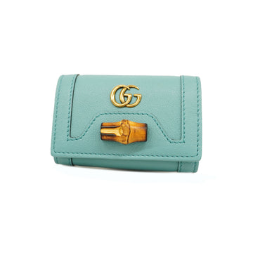 GUCCIAuth  Bamboo Key Case Gold Hardware 658636 Leather Key Case Light Blue