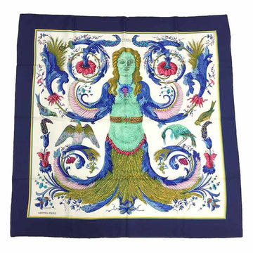 HERMES Carre 90 Scarf Muffler CERES Goddess Ceres Flower Blue Silk 100%