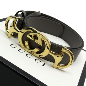 GUCCI Belt [75/30] Zumi Interlocking G Gray x Gold Leather Metal Material 550122