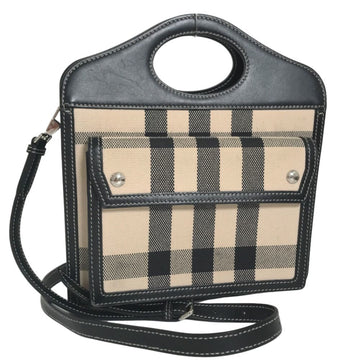 BURBERRY Handbag Check Pocket Bag 2Way Shoulder Canvas Leather Women's