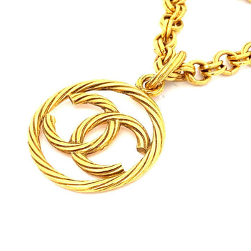 CHANEL Necklace Vintage Coco Mark Round Circle GP Plated Gold 93P Ladies