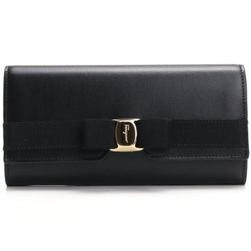 SALVATORE FERRAGAMO FERRAGAMO 22-E008 Long wallet with double fold coin purse Black Ladies