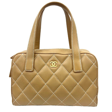 CHANEL Wild Stitch Boston Bag Handbag Tote Beige Vintage Gold Hardware Ladies 8th Series