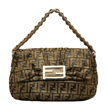 FENDI Zucca Mia Chain Shoulder Bag 8BR614 Brown Canvas Leather Women's