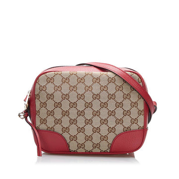 Gucci GG Canvas Shoulder Bag 449413 Brown Red Leather Ladies GUCCI