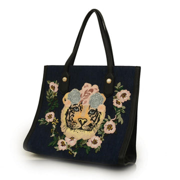 GUCCI tote bag tiger embroidery 456545 denim navy gold hardware ladies