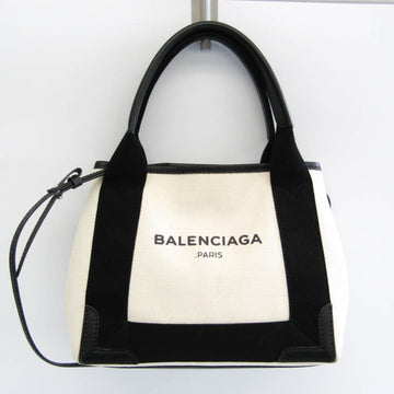 BALENCIAGA Navy Cabas XS 390346 Women's Canvas,Leather Handbag Black,Cream