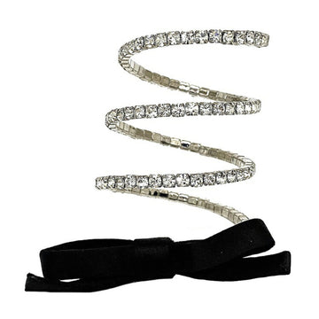 MIU MIU Miu Bracelet Silver Clear Black 2B8J Crystal miumiu Ribbon Bow Rhinestone Stone Bangle Spiral Women's Accessory