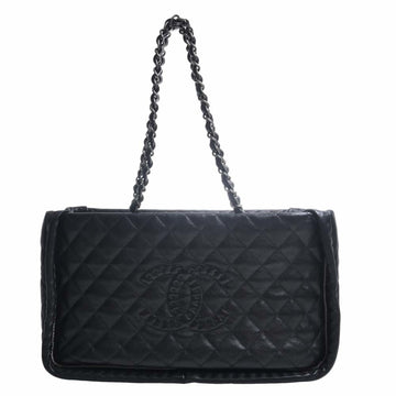 CHANEL Leather Matelasse Coco Mark Chain Tote Bag Black Ladies