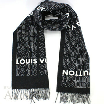 LOUIS VUITTON Muffler Escharpe LV List  MERCI Wool Cashmere MP2121 Black White Men's Women's