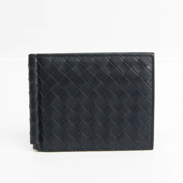 BOTTEGA VENETA Intrecciato 123180 Men's Calfskin Money Clip Navy