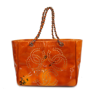 CHANELAuth  Punching Chain Tote Women's Patent Leather Tote Bag Orange