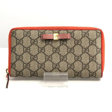 GUCCI GG Supreme Round Zipper Ribbon 388680 Beige Orange  Long Wallet