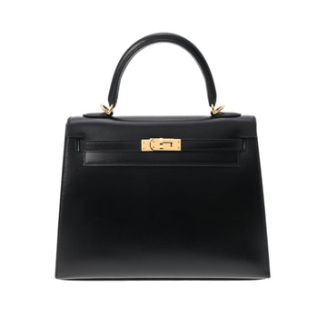 HERMES Kelly 25 Black D Engraved [around 2019] Women's Tadelakt Bag