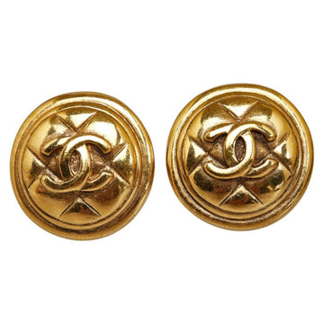 CHANEL Matelasse Round Coco Mark Earrings Gold Plated Women's