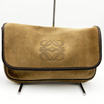 LOEWE Anagram Clutch Bag Pouch Second Brown Camel Suede Ladies Men's Fashion