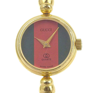 GUCCI Watch Sherry Line 2047.1L Gold Plated Quartz Analog Display Ladies Red Dial