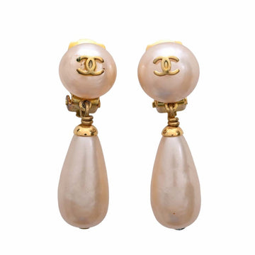 CHANEL Pearl Coco Mark Earrings Gold Ladies