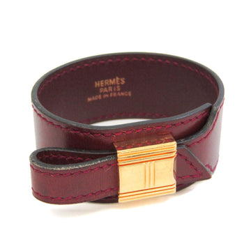 HERMES Artemis Leather,Metal Bangle Bordeaux,Gold