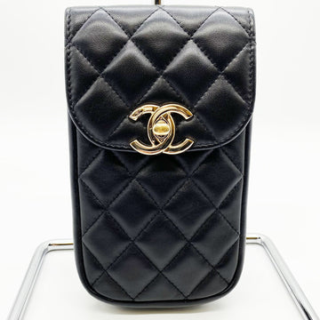 CHANEL Matelasse Smartphone Shoulder Bag Coco Mark Black Lambskin Ladies Fashion