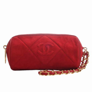 CHANEL Suede Matelasse Cocomark Chain Pouch - Red