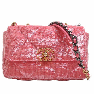 CHANEL sequins 19 here mark chain shoulder bag pink ladies