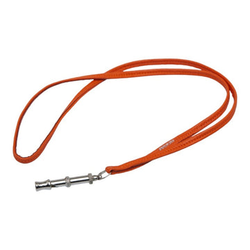 HERMES shifre whistle dog necklace orange silver leather metal unisex
