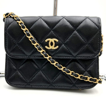 CHANEL Matelasse Chain Clutch Coco Ball Bag Pouch Mark Black Lambskin Ladies