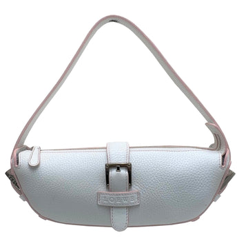 LOEWE Mini One Shoulder Handbag Accessory Pouch Leather White Pink Ladies