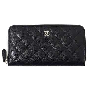 CHANEL wallet matelasse ladies long caviar skin black round