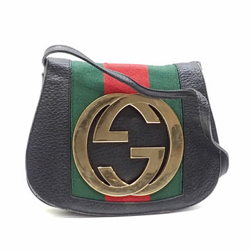 GUCCI shoulder bag ladies black gold canvas leather 131447 interlocking G sherry webbing line