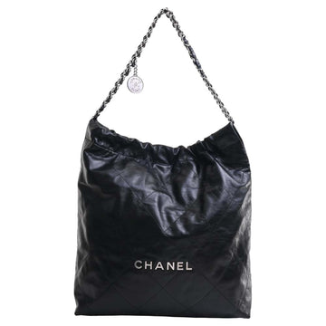 CHANEL Leather 22 Large Chain Shoulder Bag AS3262 Black Women's