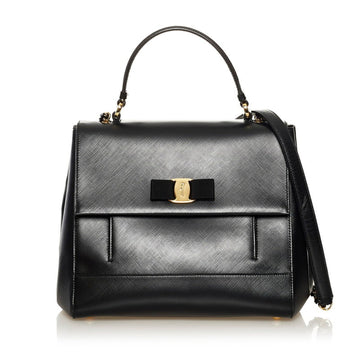 Salvatore Ferragamo Valara Ribbon Chain Handbag Shoulder Bag AU-21/F558 Black Leather Ladies
