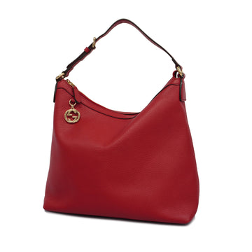 GUCCIAuth  Interlocking G 510302 Women's Leather Shoulder Bag Red Color