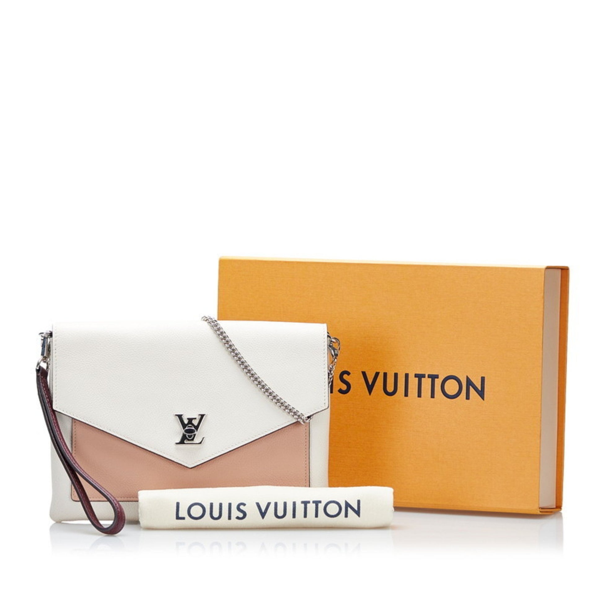 Louis Vuitton Pochette My Lock Me Chain Shoulder Bag Clutch M67521 Rose  Sowa Quartz Beige Calf Leather Women's LOUIS VUITTON