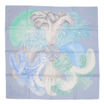HERMES Carre 90 Scarf Feather and Blue/Gracia/Veil 100% Silk