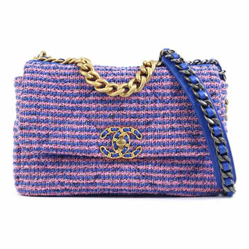 CHANEL Shoulder Bag 19 Tweed Blue x Pink Ladies AS1160