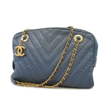 Chanel V-stitch Chain Shoulder Women's Leather Shoulder Bag Blue