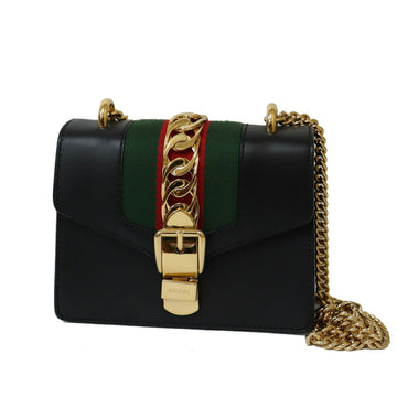 Gucci Shoulder Bag Sylvie Chain Black Women's Leather