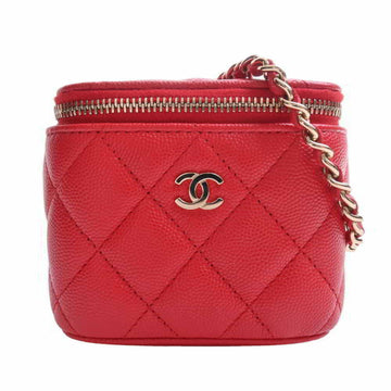 CHANEL Caviar Skin Matelasse Coco Mark Vanity Bag Chain Shoulder - Red