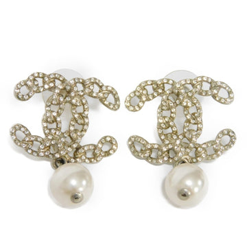 CHANEL Earrings Crystal Chain Coco Mark Costume Pearl Swing Strass Rhinestone C21A CC Clear Women's Accessories Jewelry