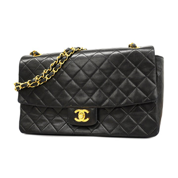 Chanel Matelasse W Flap W Chain Women's Leather Shoulder Bag Black